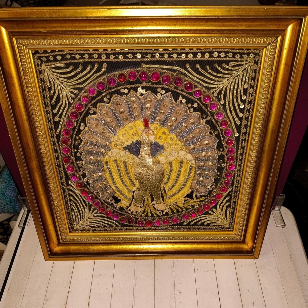 Kagala handmade sequin and bead art framed 13x14x3